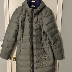 The North Face Dark Gray Hooded Puffer Jacket Goose Down Parka XL